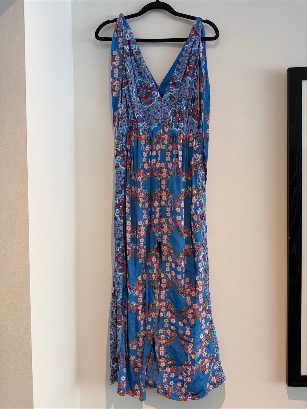 Sandro Blue Floral V-Neck Maxi Dress